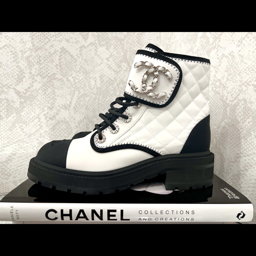 CHANEL - New w/Tags White & Black Combat Boots!